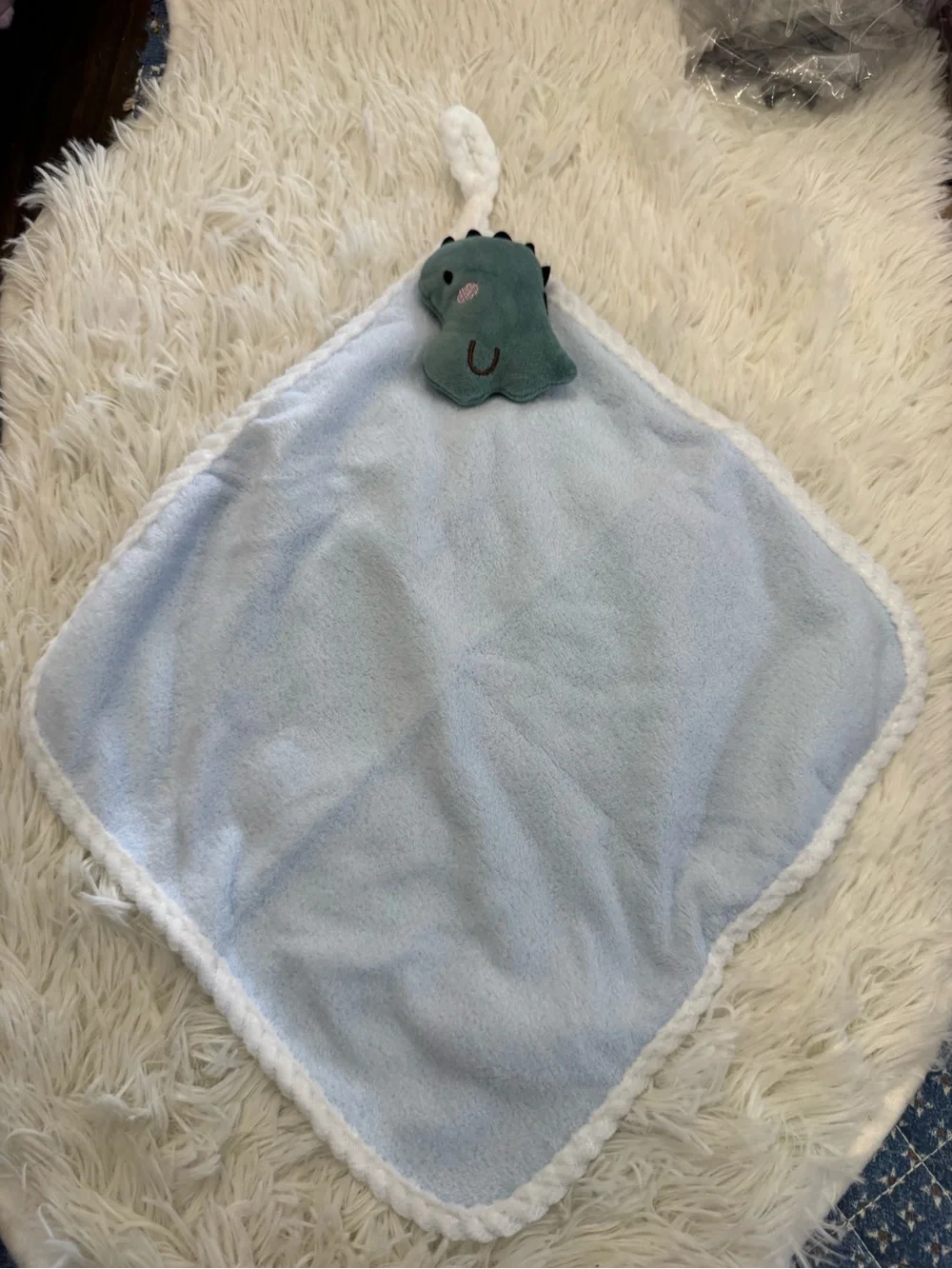 Plush Dino hand towel super soft- Light Blue
